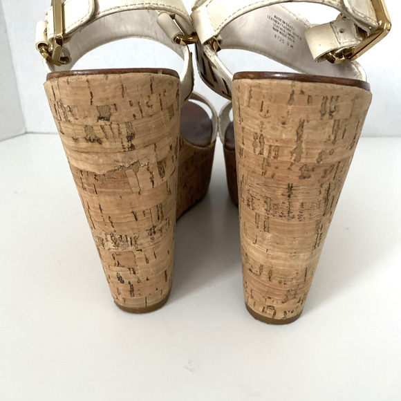 Tory Burch Regan Sandal Wedge Cork Platform White Leather Open Toe Ankle… - Picture 6 of 8